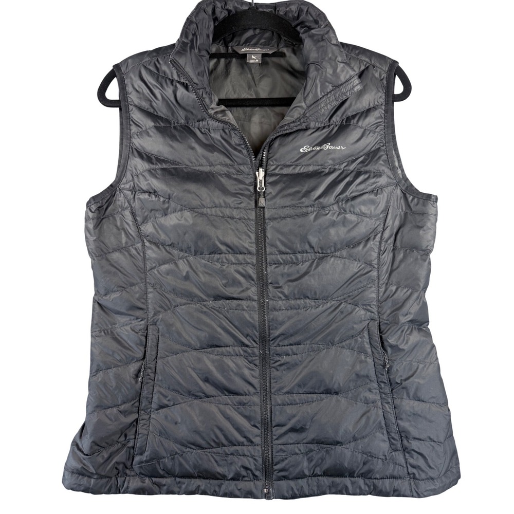 Eddie Bauer Womens Black Down Puffer Vest Quilted Full Zip Medium